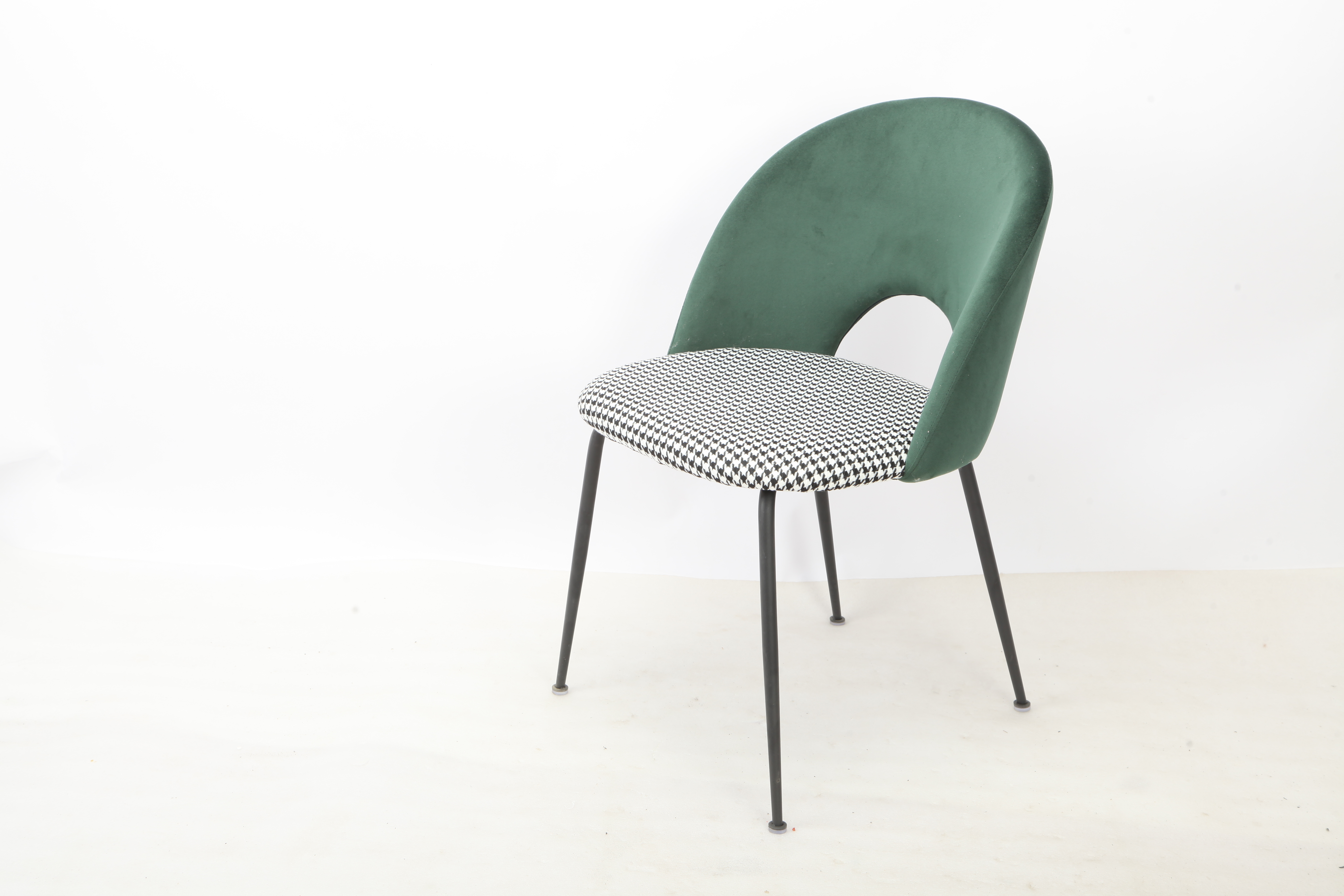 Image of Set Da 2, Sedia Elen Velluto Verde E Stampa Pied De Poule
